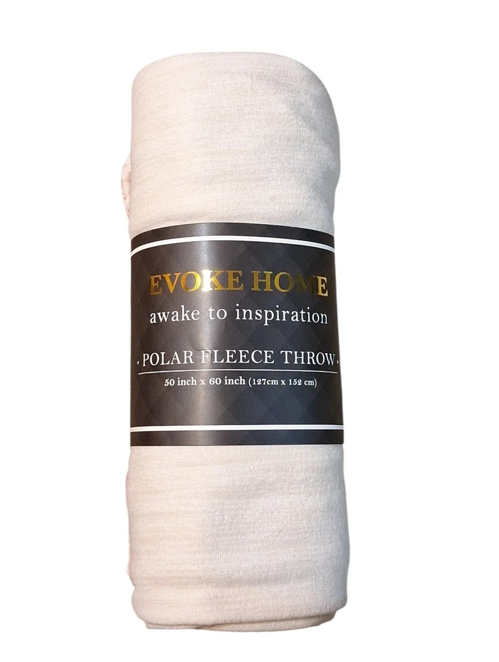 NWT Evoke Home Cream with Pink Trim Fleece Throw Blanket 50x60